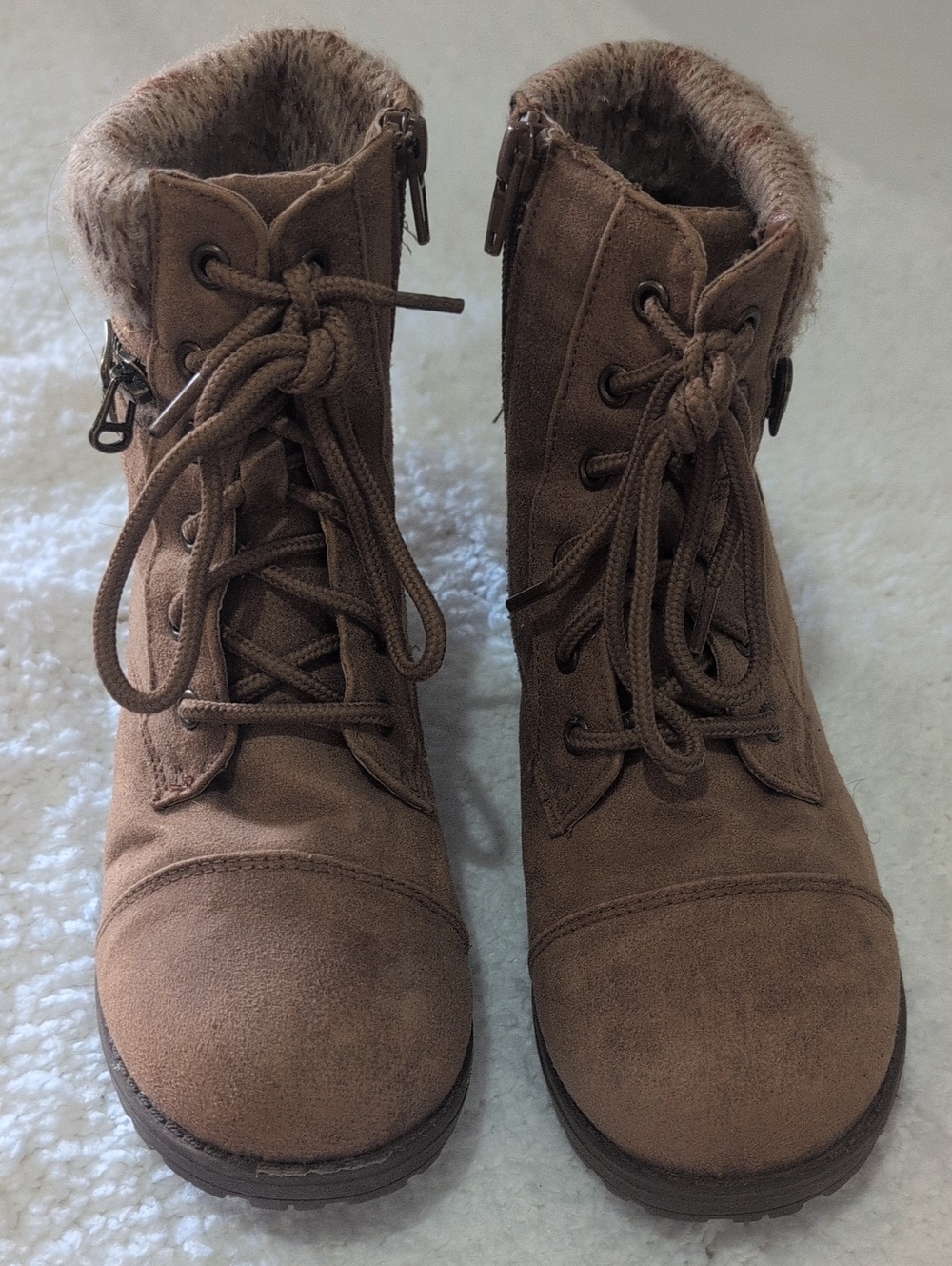 Girl's Brown Faux-Suede Lace-Up Winter Boot